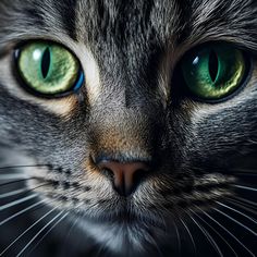 a close up view of a cat's green eyes