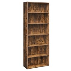 a wooden bookcase with four shelves on each side