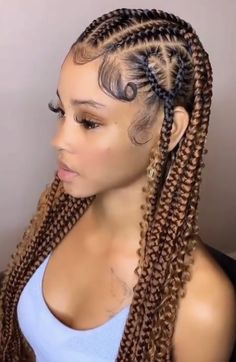 Black And Brown Cornrow Braids, Cornrows With Color, Feedin Braids, Future Hairstyles, Lemonade Braids Hairstyles, Cornrows Braids For Black Women, Kids Curly Hairstyles, Big Box Braids Hairstyles, Birthday Hairstyles