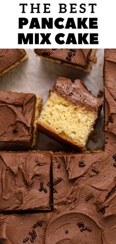 the best pancake mix cake is cut into squares and placed on top of each other