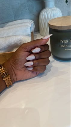 Cream Biab Nails, Short Almond Milky Nails, Milky White Nails On Dark Skin, Milk Almond Nails, White Nails For Fall, Milky White Oval Nails, Milk White Almond Nails, Milky White Pink Nails, Almond Nails Milky White