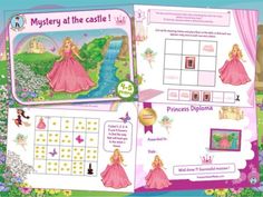 an open children's book with pictures of princesses