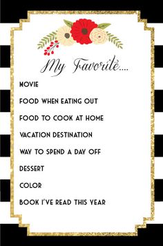 a sign that says, my favorite movie is eating out food to cook at home vacation destination way to spend a day off dessert color book i've read this year