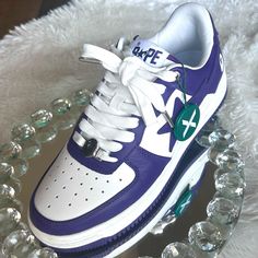 This Sneaker Is Fire. Purple And White. Men’s Us Size 8.5. Fits True To Size. Brand New. Only Put One Once To Go To An Event But My Plans Were Canceled And I Immediately Took Them Off. So Its Basically In Excellent New Condition. They Are So Comfortable With Leather Interior. Comes With Original Box And Original Dust Bag. This Sneaker Sold Out Quickly Everywhere When It First Came Out In October 2022 And Certain Sizes Are Still Currently Hard To Get. Reasonable Offers Please! Bapesta Shoes, Bape Shoes, Bape Sta, Ape Bape, Camo Shoes, Bape Men, October 2022, Purple Guy, Bathing Ape