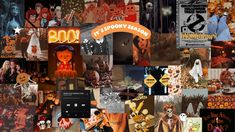 a collage of halloween images with the words boo happy scary written on them in orange and black