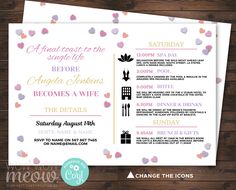 a wedding program with hearts and confetti on it