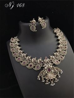 Smudgy Trove. Email : smudgytrove@gmail.com. Silver Outfit, Antique Choker, Silver Jhumkas, Wedding Flower Jewelry, Swan Design, Bridal Diamond Necklace, Temple Jewelry Necklace