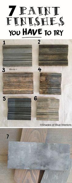 the steps to painting wood with different colors and sizes, including one that has been painted