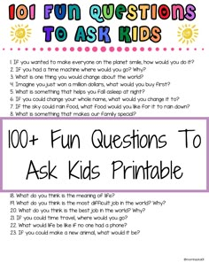 Getting To Know You Questions For Kids, Question Of The Day For Kids, Questions To Ask Preschoolers, Car Ride Questions, Fun Questions To Ask Kids, Fun Questions For Kids, Questions To Ask Kids, Conversation For Kids, English Conversation For Kids