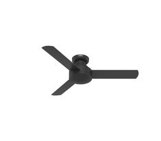 a black ceiling fan with three blades on it's sides and one blade at the top