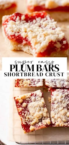 plum bars with shortbread crumbs cut into squares