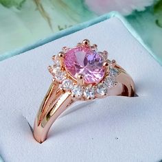 Darling 18k Rose Gold Plated Birthstone Rings. Pink Topaz Surrounded By Zercon Diamonds. Gift Box Fast Shipper *See More Beautiful Jewelry In My Account Listings. Fashion Ring Set, Multi Band Ring, Royal Diamond, Rings Pink, Big Stone Ring, Unique Rings Vintage, Birthstone Rings, Gold Rings Fashion, Pink Topaz