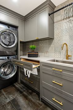 a washer and dryer in a kitchen