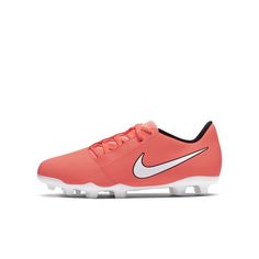 the nike vapor fg soccer shoe is shown in bright pink and white with black accents