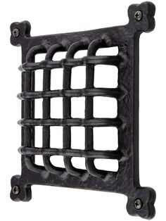 an iron rack with four holes on the front and one hole in the back, is shown