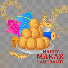 happy makar sanki festival with bread, rice and umbrellas on the plate