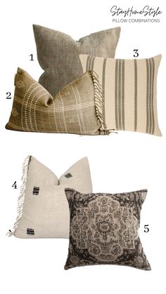 four pillows with different patterns and sizes, including one for the pillow on the left