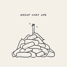 a pile of food with the words group chat life above it and an image of a fork sticking out of top