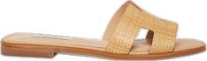 Modern Slip-on Summer Flats, Chic Slip-on Slides With Woven Sole, Modern Sandals With Woven Sole And Slip-on Design, Modern Summer Slip-on Flats, Modern Slip-on Flats For Summer, Flat Slip-on Sandals With Woven Sole, Casual Open Heel Mules With Woven Sole, Casual Mules With Woven Sole And Open Heel, Casual Open Toe Flats With Woven Sole