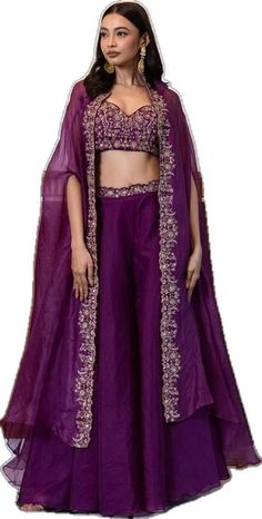 Cape Sharara, Purple Cape, Organza Embroidery, Embroidery Floral, Sharara Set, Sweetheart Neck, Set For Women, Floral Blouse, Aza Fashion