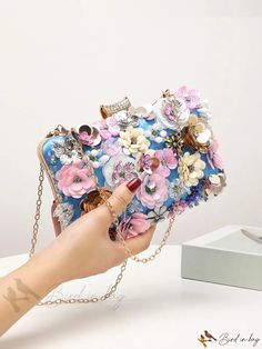 Bird in Bag - Flower Decoration Box Bag, Ideal Bridal Purse for Weddings, Proms, and Parties. Hand Bags For Women, Bridal Purse, Sequin Clutch, Embellished Clutch, Floral Clutches, Wedding Purse, Side Bag, Fairy Parties, Flower Bag