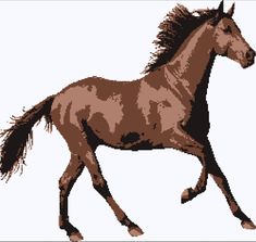 a cross stitch pattern of a running horse with long hair on it's tail