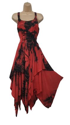 Fashionable Tie Dye Maxi Corset Dress Festival Pixie Hem Red Black 8 10 12 14 16 18 20 22 for Any Maxi Corset Dress, Red Black Dress, Punk Dress, Funky Outfits, Tie Dye Maxi, High Quality Dress, Festival Dress, Cheap Dresses, Corset Dress