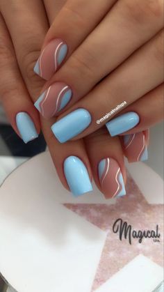 Cruise Nails, Blue Gel Nails, Unghie Sfumate, Cute Simple Nails, Blue Acrylic Nails, Simple Gel Nails, Smink Inspiration