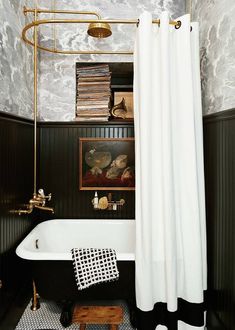 bathroom remodel with black and white decor