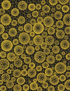 a black background with yellow circles and lines on the bottom, in an intricate pattern