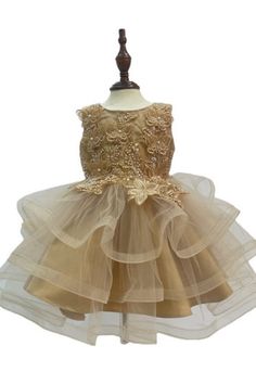 Baby Gold Dress Amazing butterfly sequin tulle baby dress. Adorned with pearls and sequin for your liking. Layered skirt with taping all round. Perfect for your special occasion. - zipper back for easy entrance - satin lace up back for best fit and maximum comfort - Dry clean - Import Gold Baby Dress, Tulle Baby Dress, Dress Gold, Gold Party, Party Outfits, Layered Skirt, Gold Dress, Baby Dress