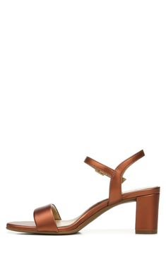 A faux leather sandal with a block heel and a strappy vamp. 2.5" heel Open toe Ankle buckle closure PU upper, synthetic sole Imported Medium Width Open Toe Block Heels With Buckle, Synthetic Ankle Strap Block Heels With Padded Heel, Leather Sandals With Stacked Heel And Double Strap, Leather Double Strap Sandals With Stacked Heel, Synthetic Block Heels With Ankle Strap And Padded Heel, Low Heel Sandals With Buckle Closure, Block Heel Heels With Buckle Closure, Formal Synthetic Block Heels With Buckle Closure, Synthetic Block Heel Slingback Sandals With Buckle