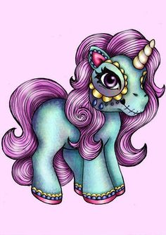 a drawing of a pink pony with long hair and big eyes on it's face