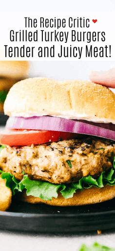 the recipe for grilled turkey burgers is tender and juicy meat with lettuce