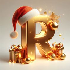 the letter r is surrounded by christmas presents