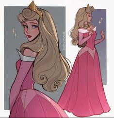 a drawing of a princess in a pink dress