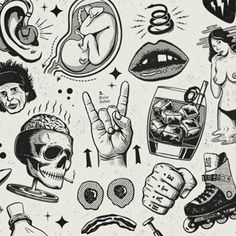 an old school tattoo design with various symbols