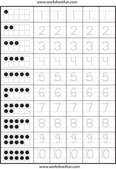 the worksheet for numbers to 10 is shown with black dots on white paper