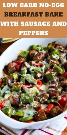 LOW CARB NO-EGG BREAKFAST BAKE WITH SAUSAGE AND PEPPERS Breakfast Without Eggs, Top Healthy Foods, Turkey Breakfast Sausage, Turkey Breakfast, Clean Diet, Sausage And Peppers, Skinny Taste Recipes, Carb Meals, Cooking Turkey