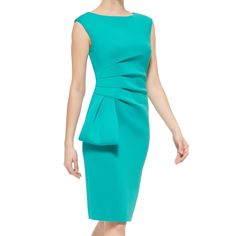 A Side Ruffle Accentuates The Asymmetrical Ruching Of A Cap-Sleeve Sheath Dress That's A Refined And Contemporary Style Standout. 39 1/2" Length (Size 8) Back Zip Closure Bateau Neck Cap Sleeves Partially Lined 90% Polyester, 10% Spandex Dry Clean Summer Office Dress With Asymmetrical Neckline, Ruched Summer Office Dress, Spring Office Dress With Asymmetrical Neckline, Floral Dresses With Sleeves, Eliza Dress, Stretch Knit Dress, Eliza J Dresses, Ruched Midi Dress, Bateau Neck