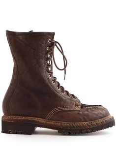 brown leather distressed effect front lace-up fastening branded insole round toe Vibram® sole Moc Toe Boots, Balenciaga Track, Brown Sneakers, Balenciaga Triple S, Boots Brown, Brown Leather Boots, Brown Shoe, Derby Shoes, Espadrille Shoes