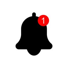 a black and red bell with the number one on it's side, in front of a white background