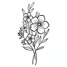 flowers are drawn in black and white on a white background