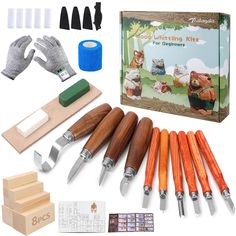 the wooden carving kit includes seven different tools