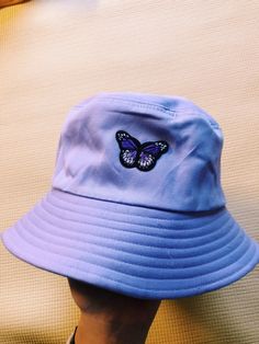 Butterfly Bucket Hat, Cute Bucket Hats, Bucket Hat Fashion, Trendy Hat, Indie Outfits, Outfits With Hats, Purple Butterfly, Cute Hats, Girls Fashion Clothes