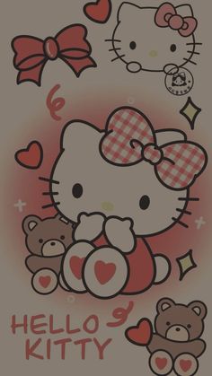 an image of hello kitty with teddy bears and hearts on the back of her shirt