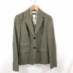 Nwt Women's J Crew Blazer Jacket Elbow Patch Professor Wool Brown Two Button Nwt But There Is A Spot On The Right Sleeve That's Been Repaired (See Picture) Size: 10 Shoulders: 16" Bust: 38" Sleeve Length: 25" Length: 24.5"From A Smoke Free Home Tailored Button-up Tweed Jacket For Fall, Classic Button-up Tweed Jacket With Double Button Closure, Classic Tweed Button-up Jacket With Double Button Closure, Classic Tweed Jacket With Double Button Closure, Winter Khaki Blazer With Button Closure, Fall Tweed Button-up Jacket, Winter Business Casual Button-up Tweed Jacket, Business Casual Button-up Tweed Jacket For Fall, Tailored Button-up Sport Coat For Fall