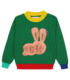 Add some color to your little one's wardrobe with the Bull sweater from The Animals Observatory. It has ribbed edges in varying hues and is printed with a rabbit motif. | The Animals Observatory Bull printed sweater Animal Observatory, Animals Observatory, The Bull, The Animals, Girls Sweaters, Printed Sweater, Knitwear, Graphic Sweatshirt, Girl Outfits