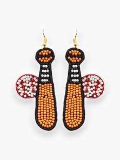 Ballfield Baseball Bat & Ball Beaded Earrings-Golden Stella-L. Mae Boutique