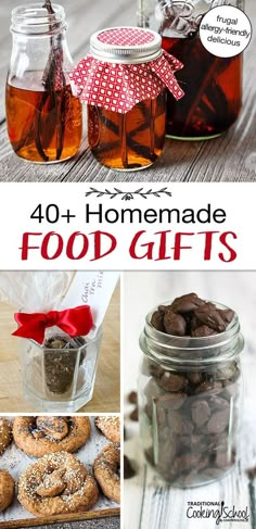 homemade food gifts in mason jars with text overlay that reads 40 homemade food gifts